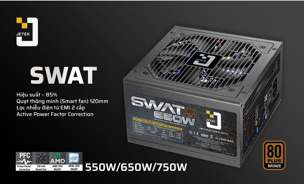 Nguồn máy tính Jetek SWAT 750 750W (80 Plus Bronze / Màu đen) giới thiệu 1